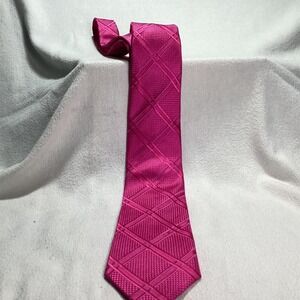 Donald J Trump Signature Collection Mens Silk Tie Bright Pink Geometric Pattern